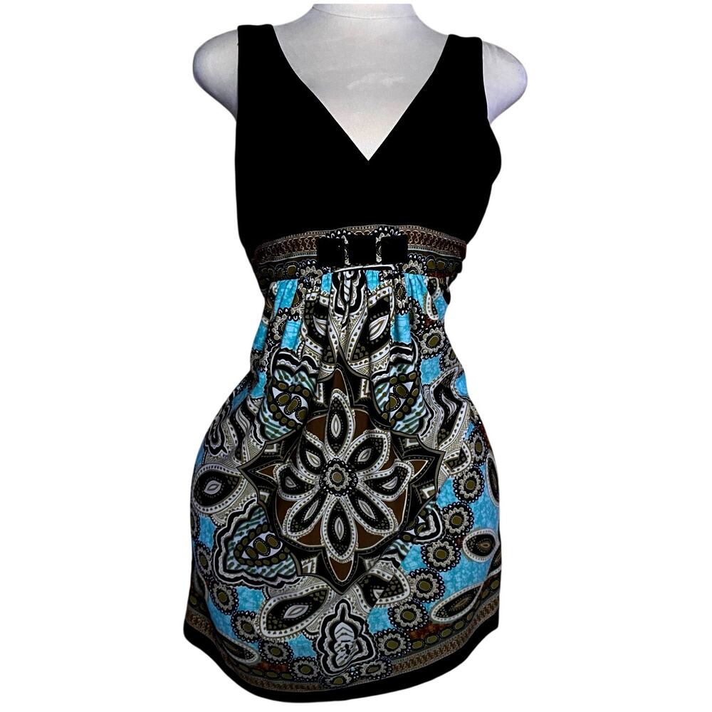 Y2K Boho Baddie Chic Paisley Embellished Midi Empire Waist Glam Coastal Dress